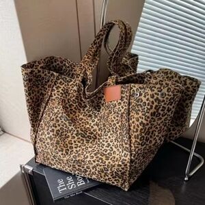 Leopard Pattern Tote Bag Vintage Canvas Shoulder